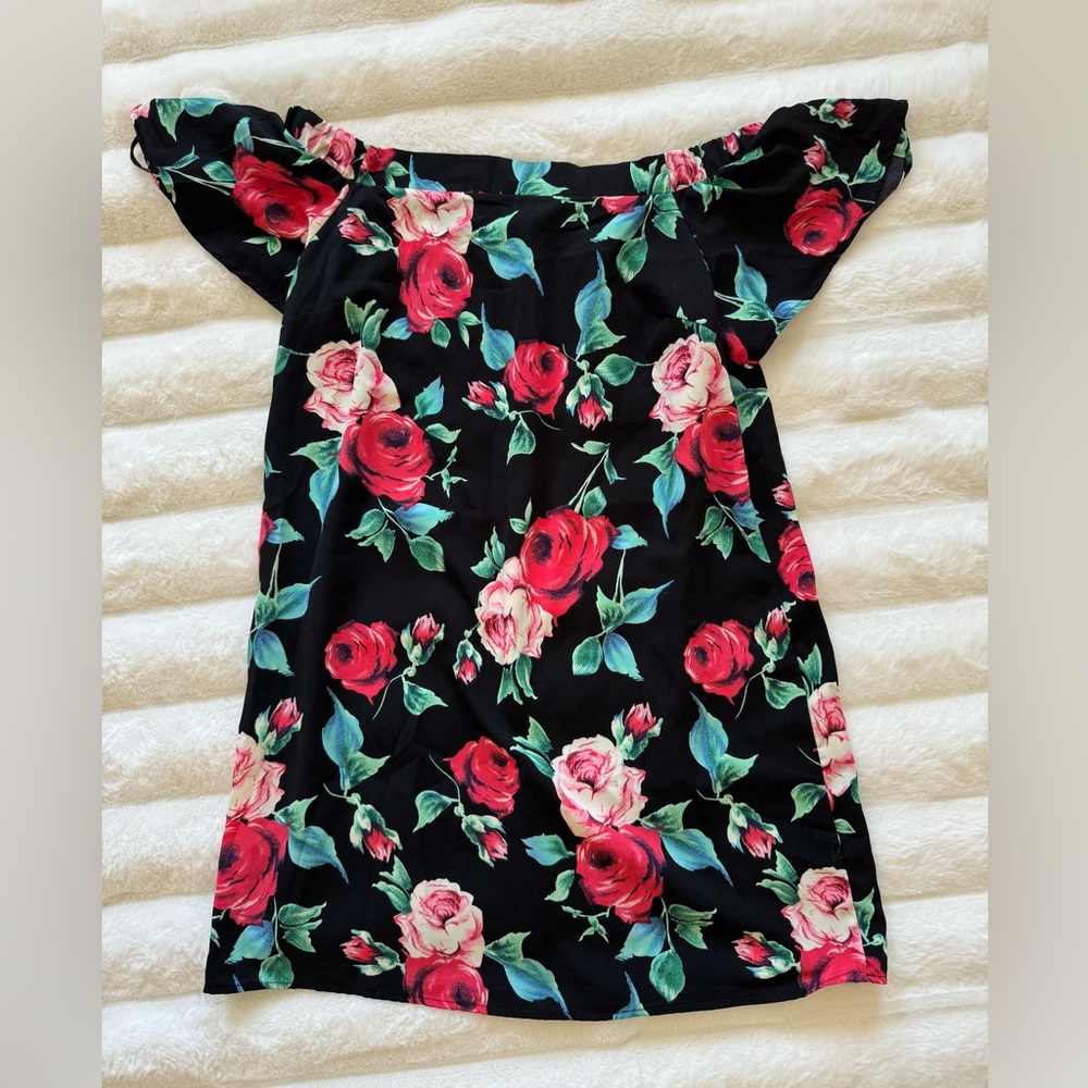 Off the shoulder black floral dress